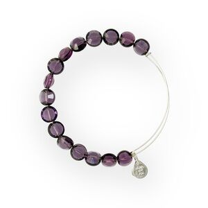 Alex + Ani 𖦹 Amethyst Luxe Glass Bead Expandable Wire Bracelet Bangle 𖦹 Silver